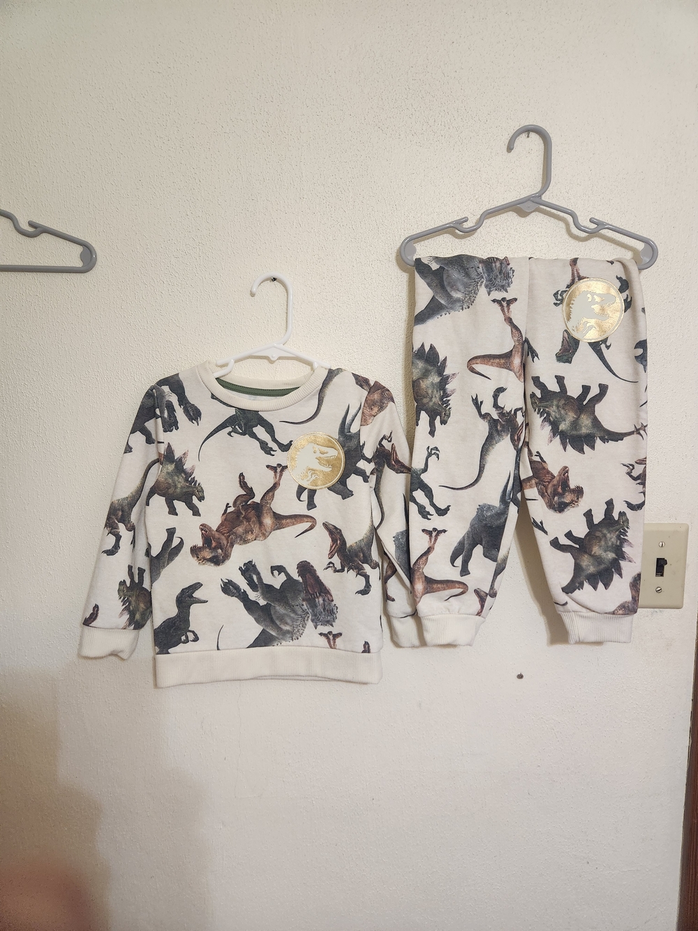 Kids Dinosaur Print Matching Set - Cream Sweatshirt & Pants